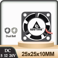 Gdstime-2 개 25MM DC 24V 12V 5V 슬리브/듀얼 볼 2510 쿨러, 25x25x10mm 2 핀 및 듀폰 원심 DC 냉각 축류 팬