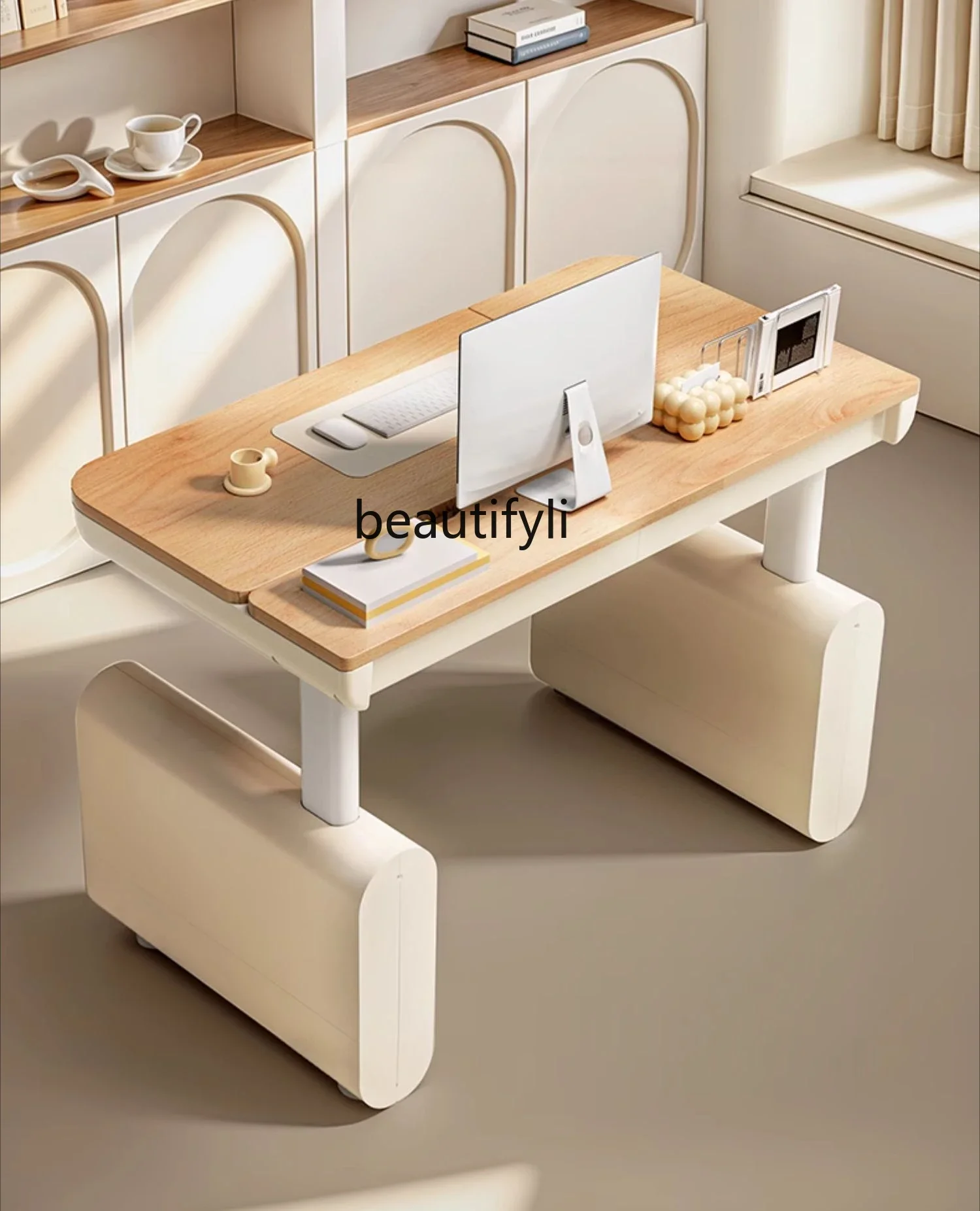 

yj19 Black and white tone N5 intelligent electric lifting table office computer table solid wood study table desk home workbenc