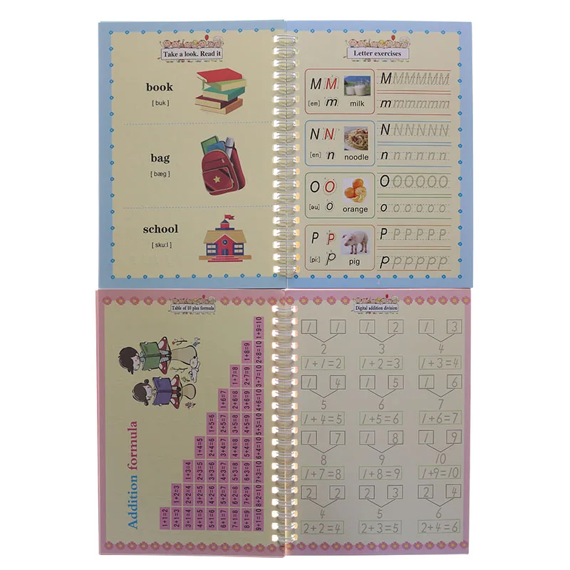 (1 Set/4 Books and Pen) Magic Workbook Children's Writing Toys with Stickers Montessori Calligraphy Toys English Notebook
