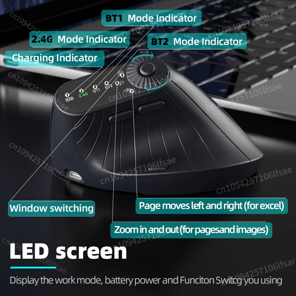 Bluetooth5.1 Vertical Wireless Mouse Rechargeable 2.4GHz Laptop Computer PC Mice 1000/1200/1600/2400 DPI Ergonomic Optical Mouse