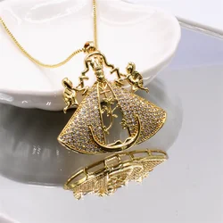 Gold Plated Our Lady of Aparecida CZ Zirconia Pendant Necklace Copper Box Chain Necklace Catholic Jewelry Our Lady of Guadalupe