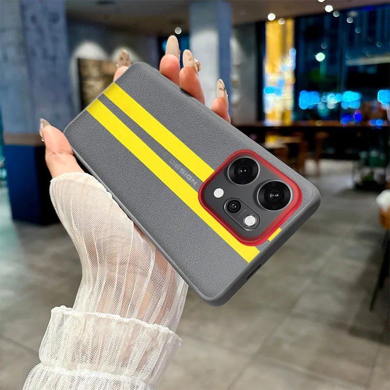 

Чехол для OPPO Reno 14, 14 Pro 5G ELVEV, желтый трек, ощущение кожи, жесткий чехол для телефона из искусственной кожи из искусственной кожи