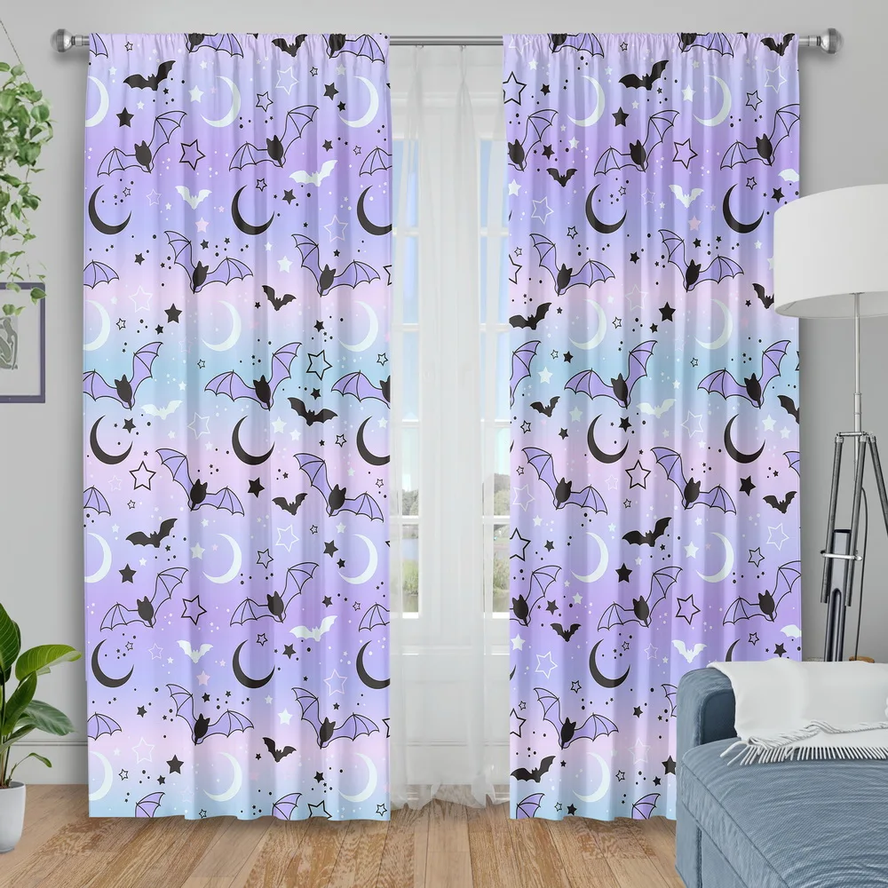2PCS Digital Print Curtains, Gothic Mystery Bat, Gothic Dark