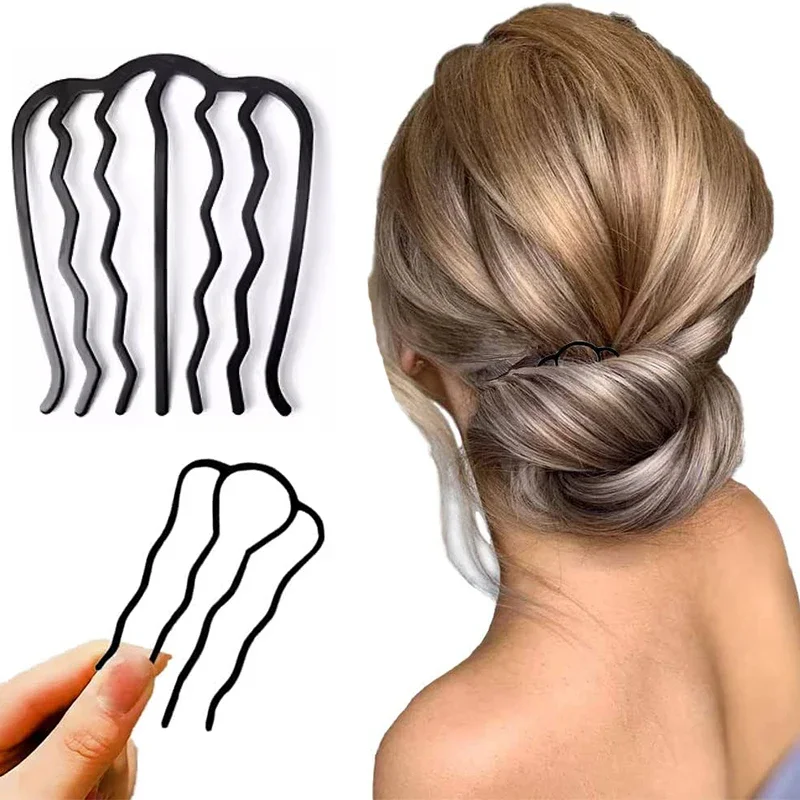 Black U-shaped Hair Fork Clip for Women Hair Pin Combs Messy Bun Hairpins Clip Side Combs Updo Sticks Simple Hair Styling Tools