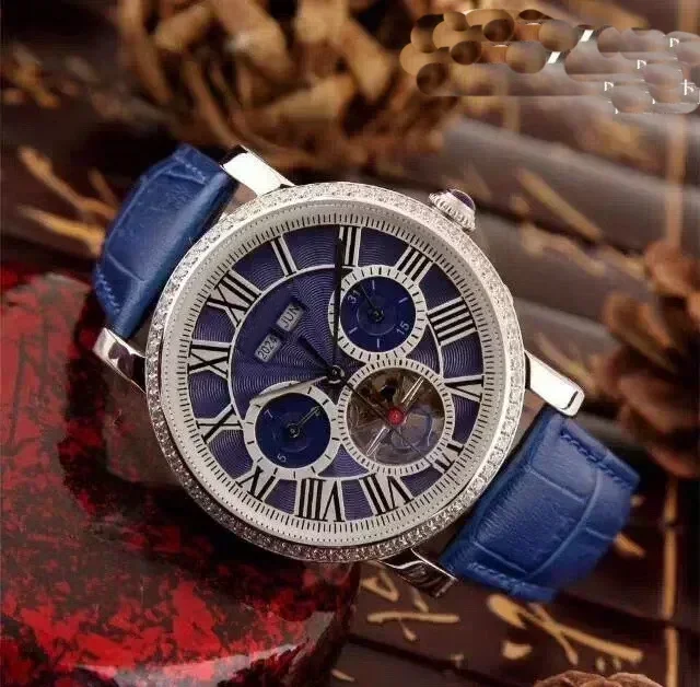 

Luxury New Mens Mechanical Automatic Watch Black Blue Diamond Leather Tourbillion Sport Watches