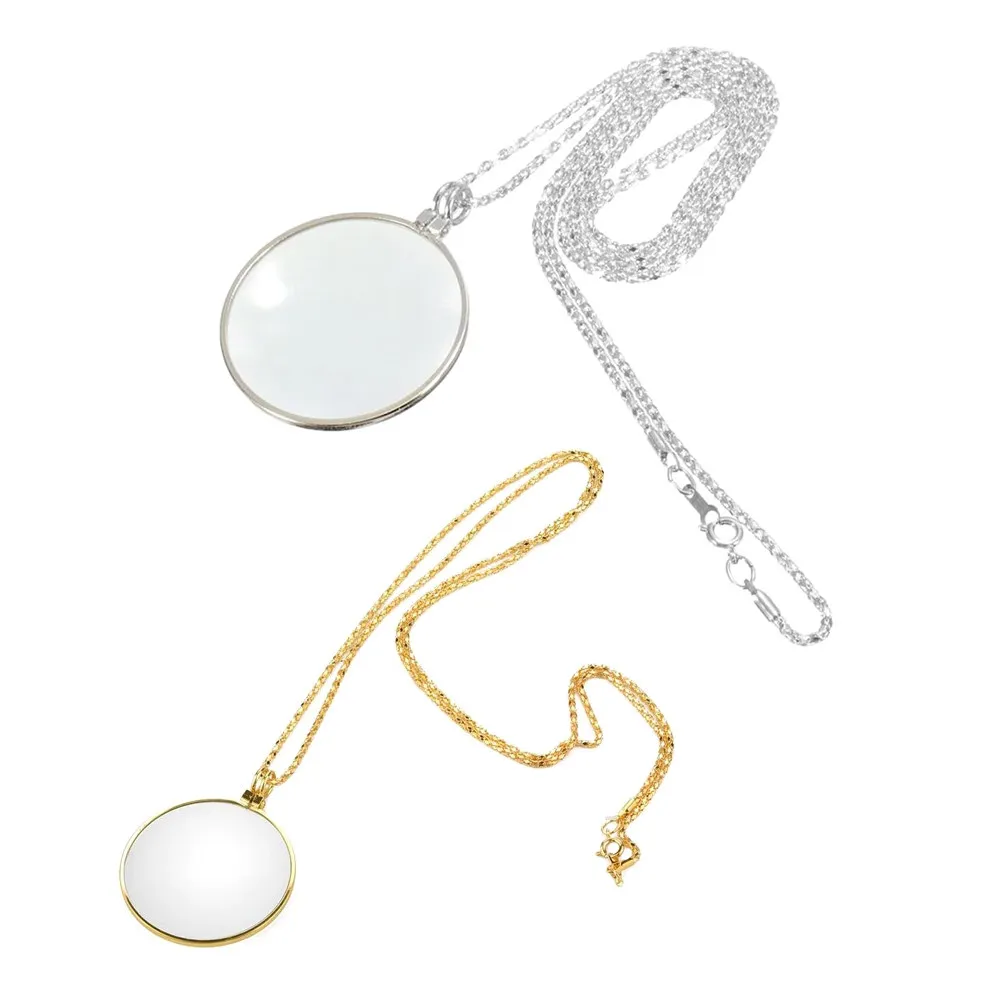2Pcs Magnifier Pendant Necklace Creative Multi Functional Comfortable Wearable Jewelry Gift for Women Men Clear Decor
