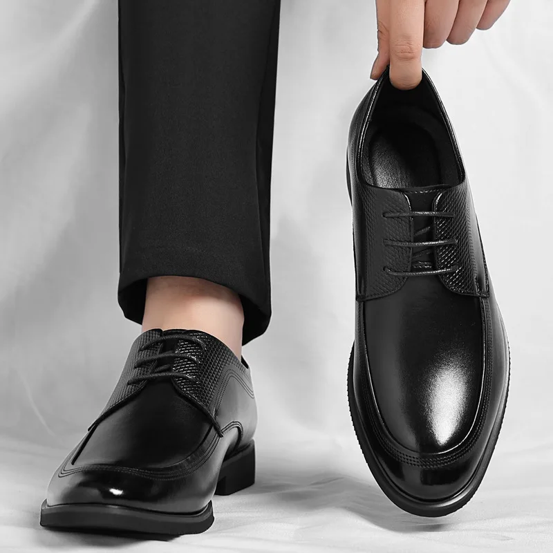 

Men's leather shoes business formal wear, casual leather shoes soft-soled lace-up comfortable dress shoes wedding groom shoes