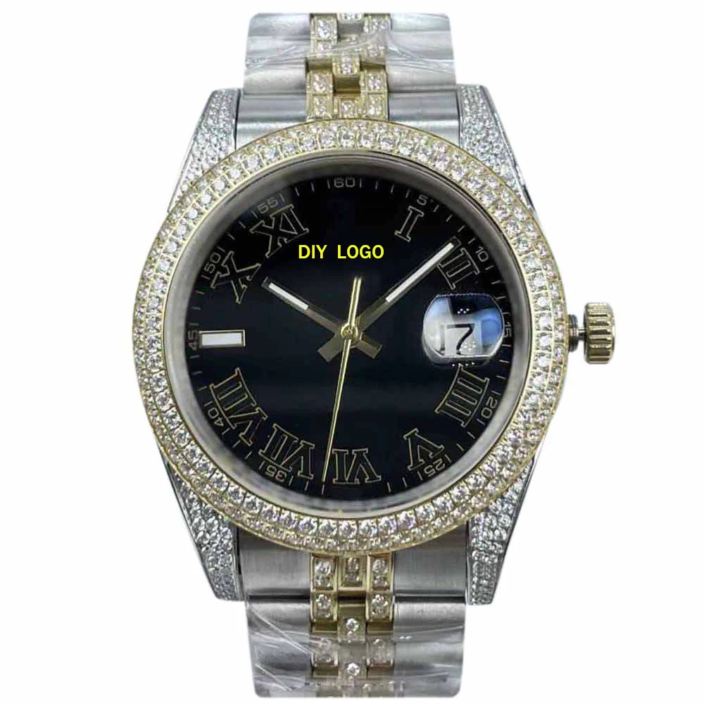 Customized LogoElegant 41mm men's automatic watch, diamond watch with Roman numeral mechanical movement, men's gift