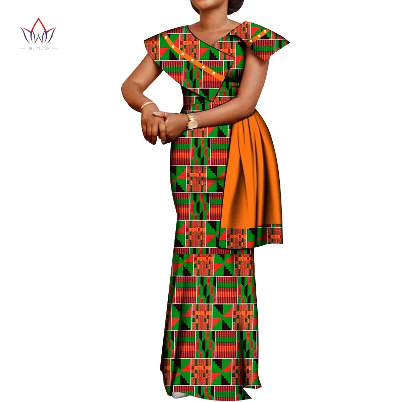 

BRW Plus Size Clothing for Women 2021 Bazin Riche Sexy Lady Outfit Big Size Party Wedding Dashiki Ankara Dresses WY634