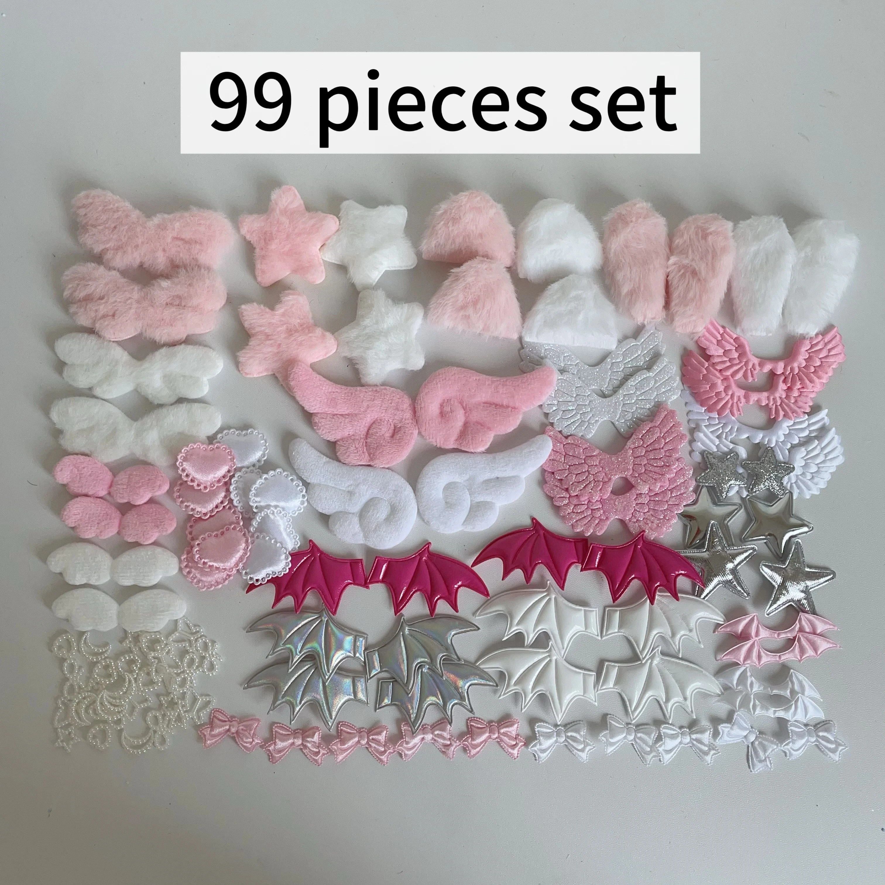 99-piece set of plush angel wings cute girl bow accessories plush ears homemade handmade bar trunk set mobile phone case DIY acc