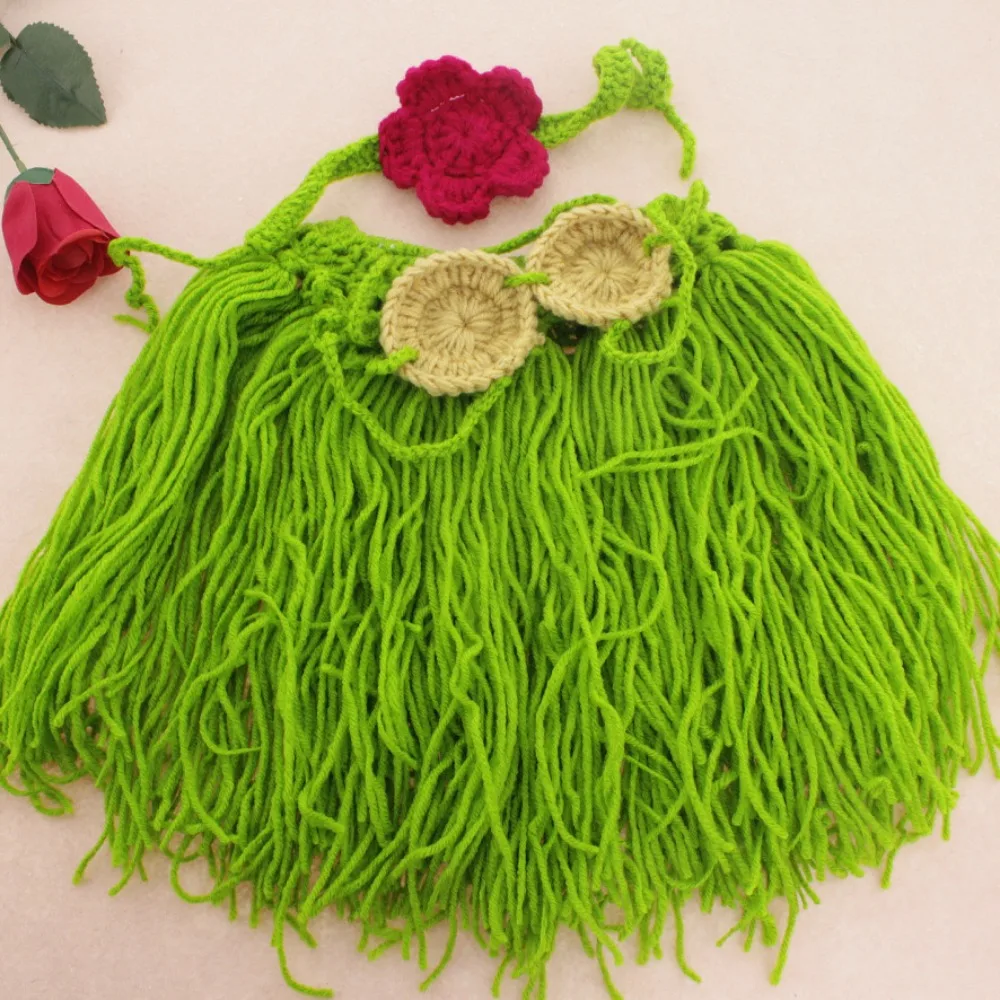 Newborn Photography Knitted Baby Grass Skirt Costume - Adorable Infant Photo Prop Set