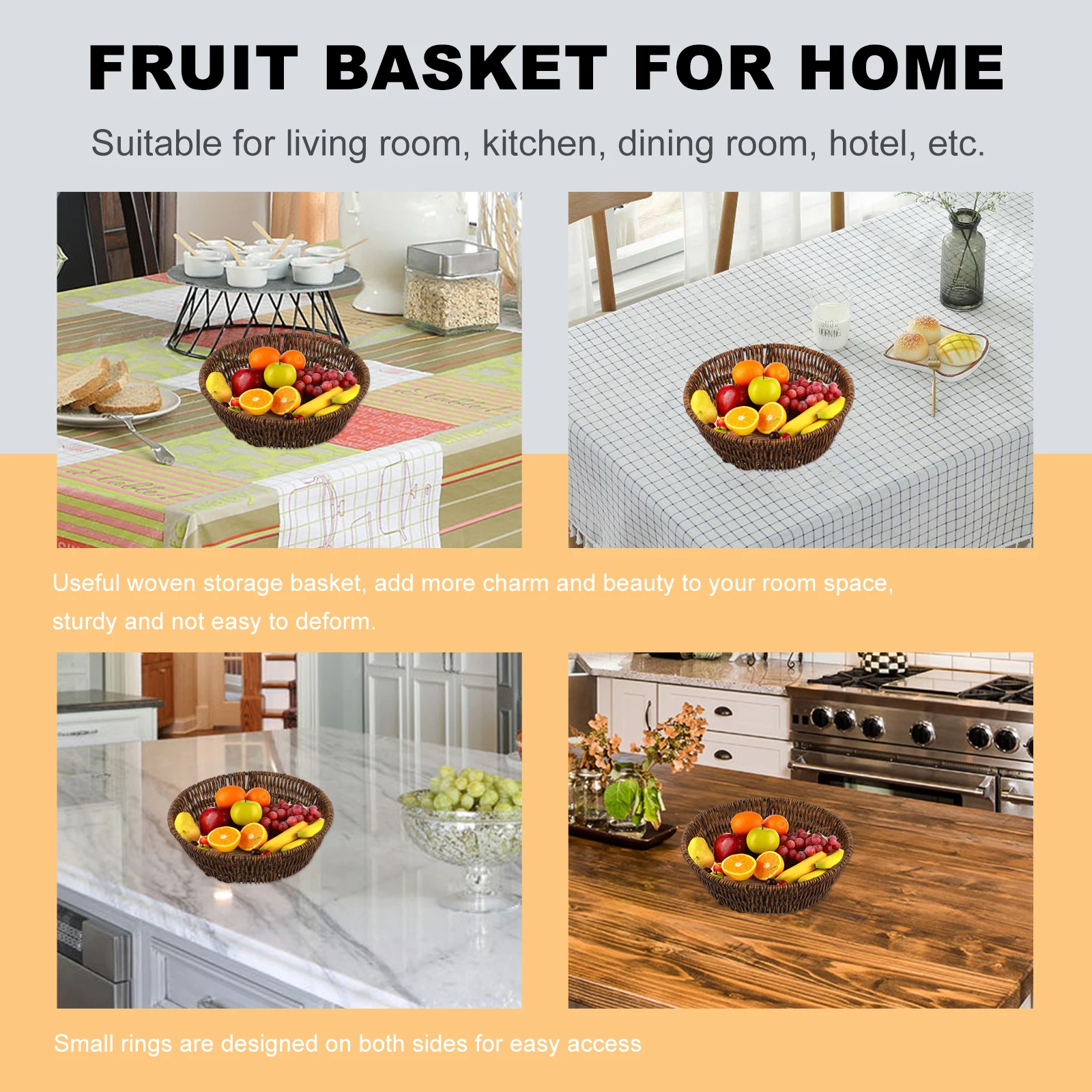 

Woven Storage Basket Plastic Iron Simple Design Vegetable Fruit Snack Food Home Decor Long Use Sturdy Stable Placement