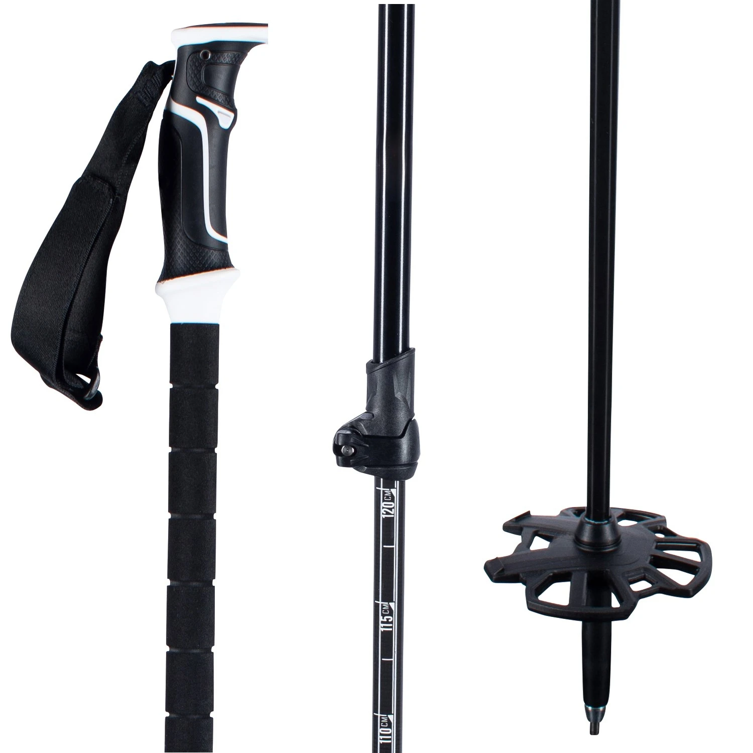 Adjustable carbon and 7075 aluminium ski poles 105-145cm with scraper handle and practical hooks for backcountry travel
