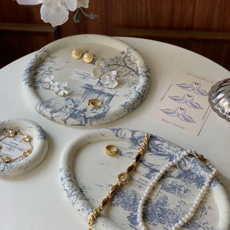 

Fabric Jewelry Tray Luxury Retro Ring Storage Trays Jeweler Counter Necklaces Bracelet Display Pallet Showcase Jewellery Prop