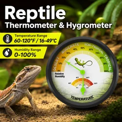 3 Inch Reptile Thermometer Hygrometer Mechanical No Battery Temperature Humidity Gauge for Terrarium Vivarium Reptile Tank
