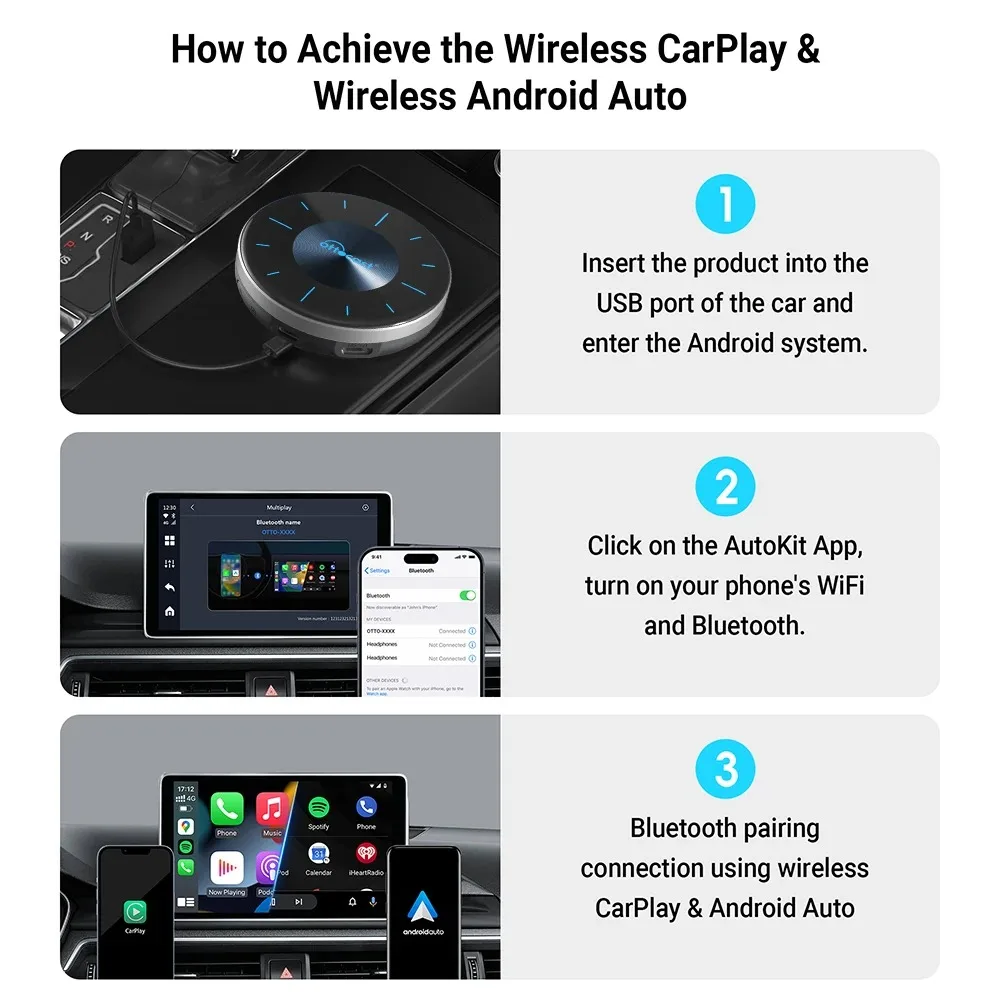 OTTOCAST P3 Android AI Box for Youtube Netflix Wireless CarPlay Android Auto TV Box for HDMI Out Car Accessories Gift for Men