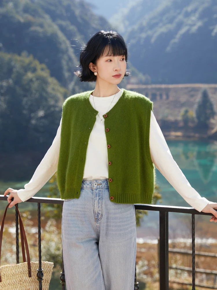 

Весенний жилет из смесовой пряжи (шерсть и мех медведя) для повседневной носки, цвет чайный, T455, трикотажная одежда