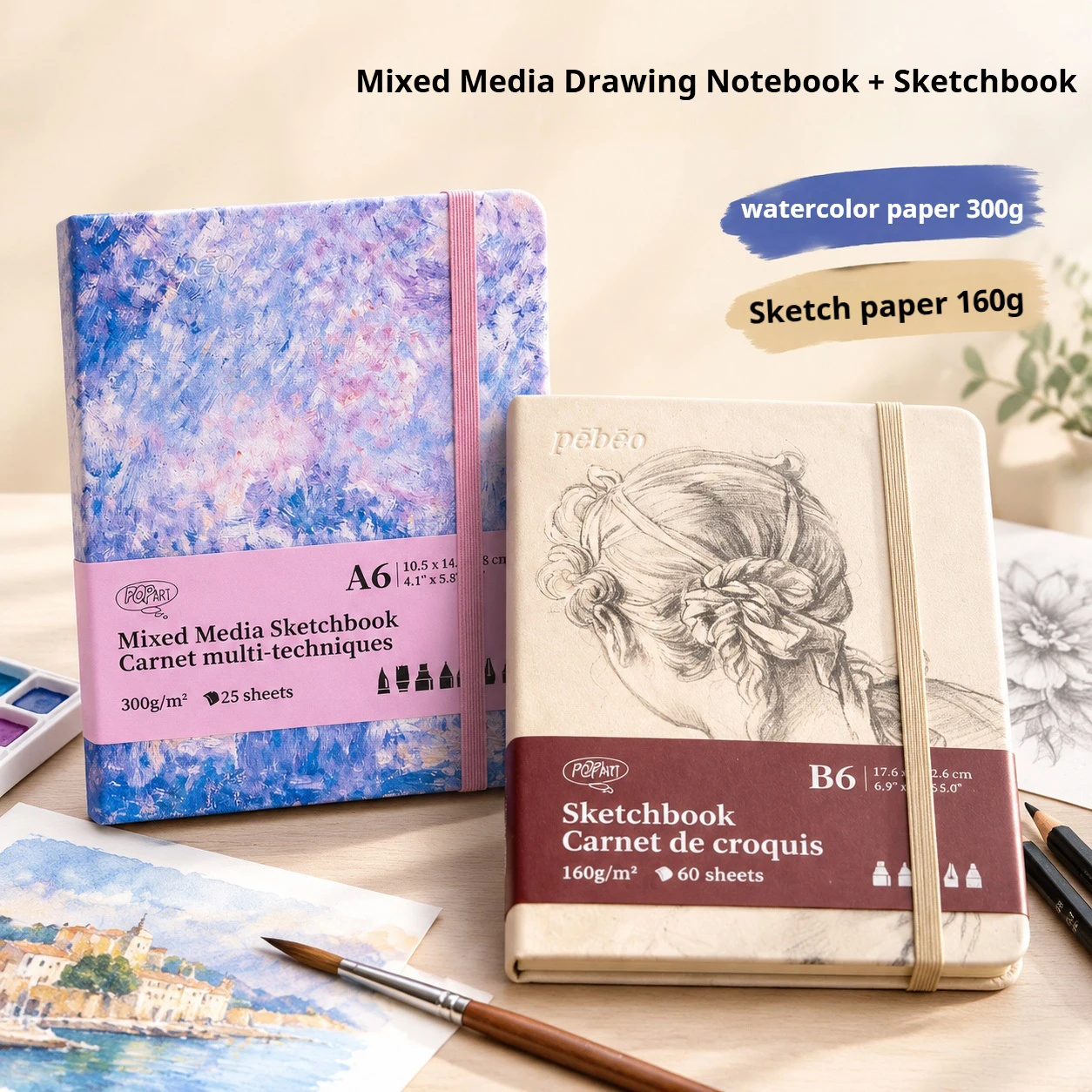 Mixed Media Drawing Notebook · Sketchbook A5/A6/B6/13x21cm，Suitable for art classes, school and daily drawing practice.