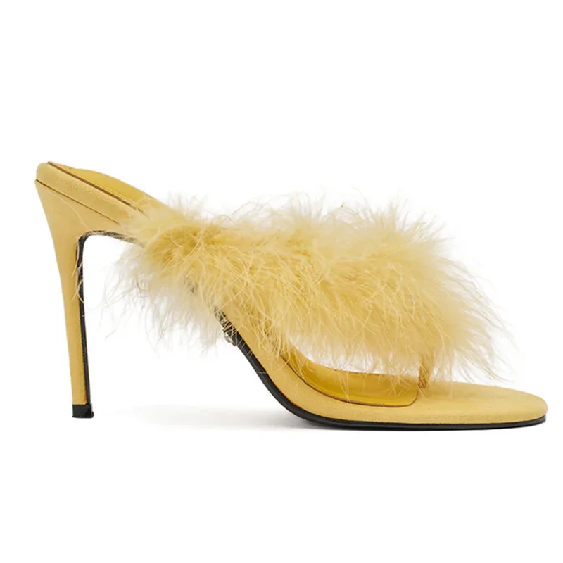 Fur Flip Toe High Heel Slippers Sexy Round Toe Thin Heel Solid Accept Customized New Arrivals Fashion Women Modern Shoes