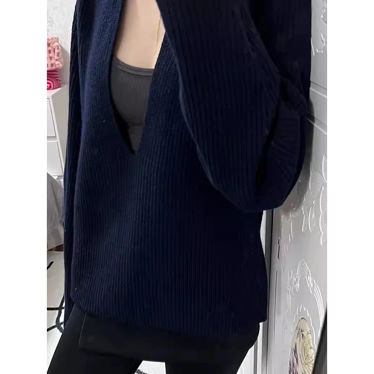 Extra Large 300 Pou High-End Unique Chic Men's Sweater Spring Autumn V-Ne Wide Ne Lazy Sle Long Sve Trendy Top