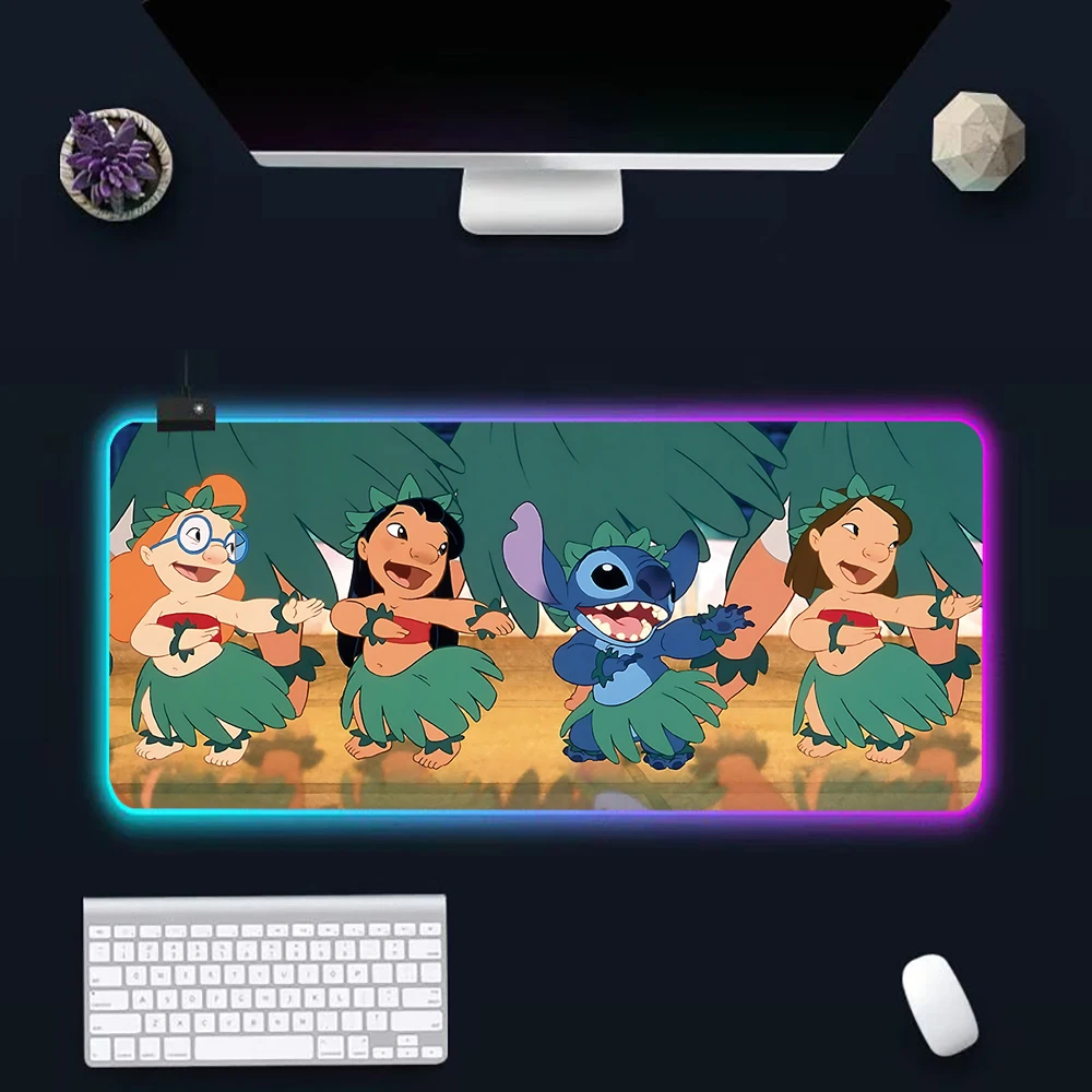 Lilo&Stitch RGB Pc Gamer Keyboard Mouse Pad Mousepad LED Glowing Mouse Mats Rubber Gaming Computer Mausepad