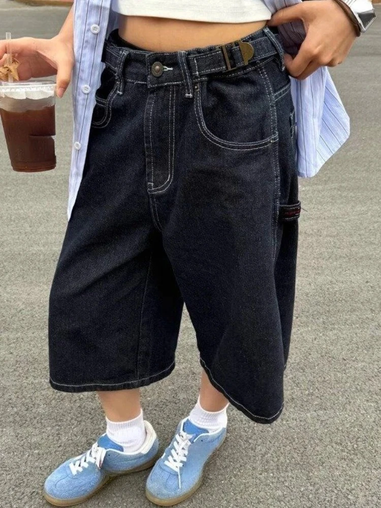 Harajuku Vintage High Waist Shorts Women 2000s Fashion Denim Casual Loose Fit Shorts Y2K Punk Streetwear Style Baggy Shorts