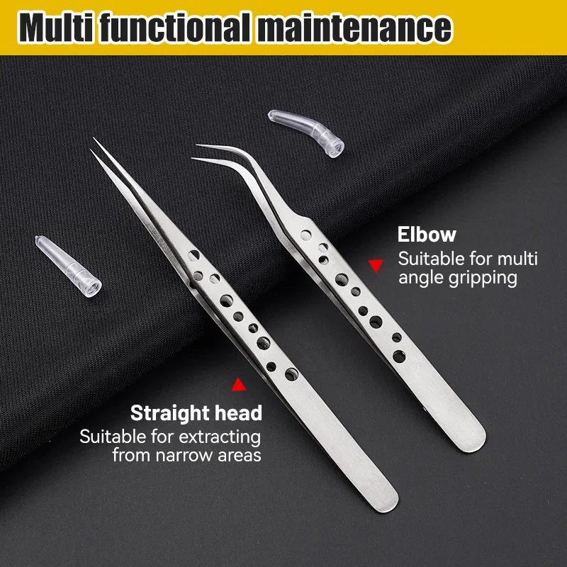 1Pc Stainless Steel High Precision Tweezers 9-Hole Anti-static Curved Straight Tip DIY Hand Forceps For Electronics Phone Repair