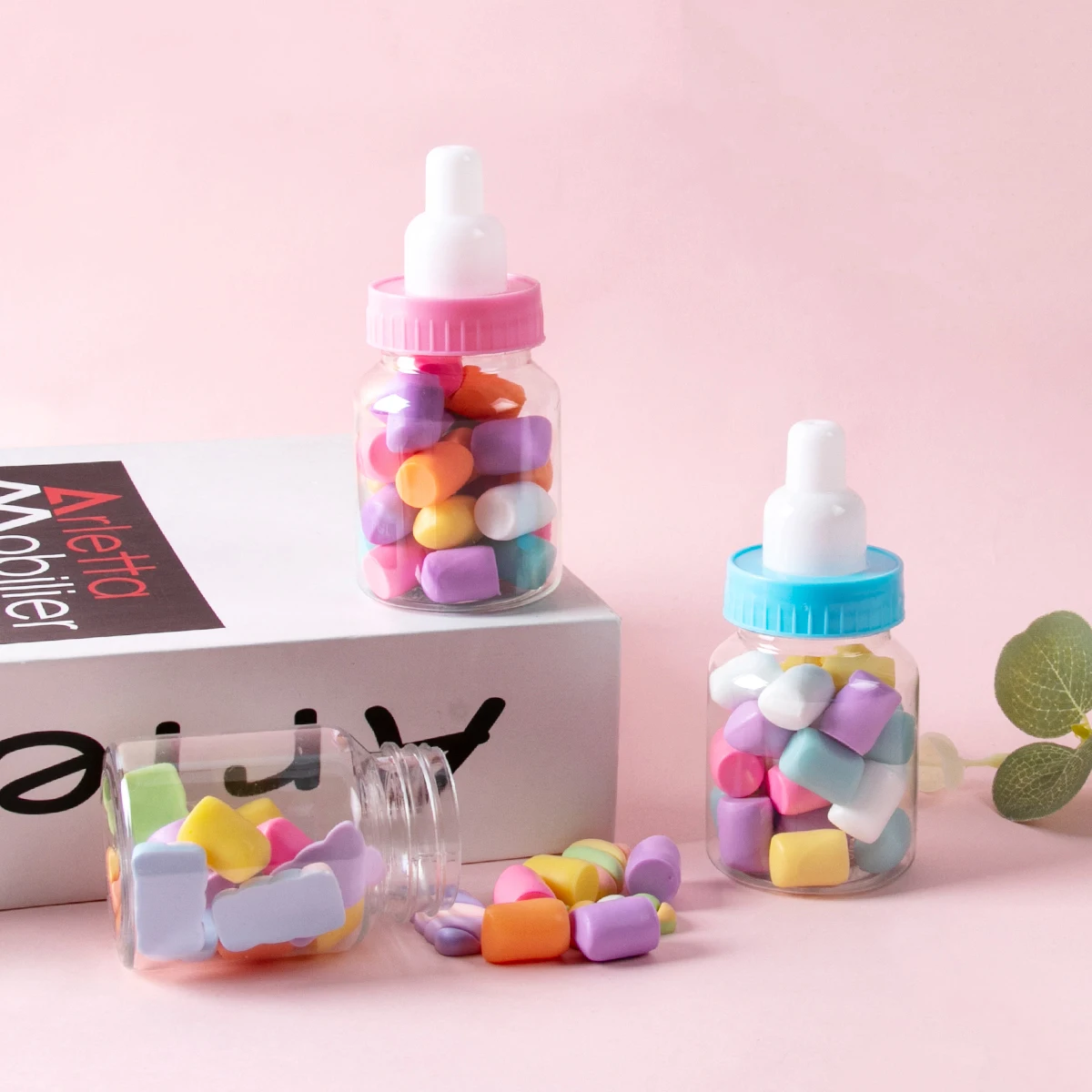 Baby Shower Blue Pink Mini Milk Bottle Candy Box Baby Boy Girl Newborn Party Favor Gift Boxes Gender Reveal Birthday Party Decor