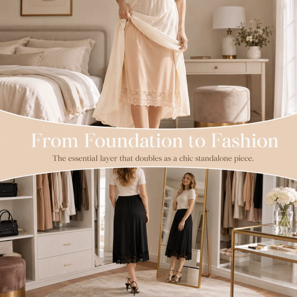 Thin Ice Silk Modal Female Half Length Skirt Lace Anti-glare Innerwear Short Skirt Anti-Penetrating High Waist Elastic