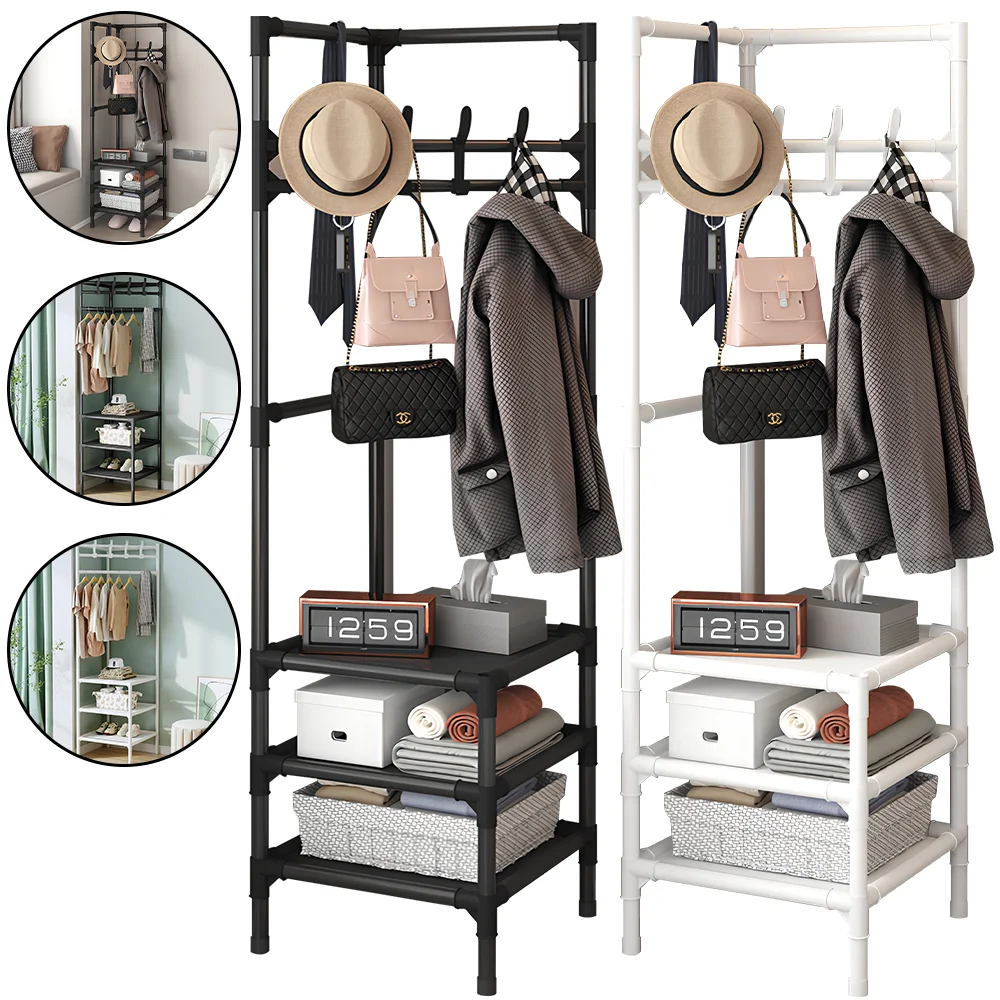 Clothes Rack Wall Corner Clothes Rack Modern Household Floor Standing Hangers for Clothes Rack with Storage Multi-level Shoe Rac
