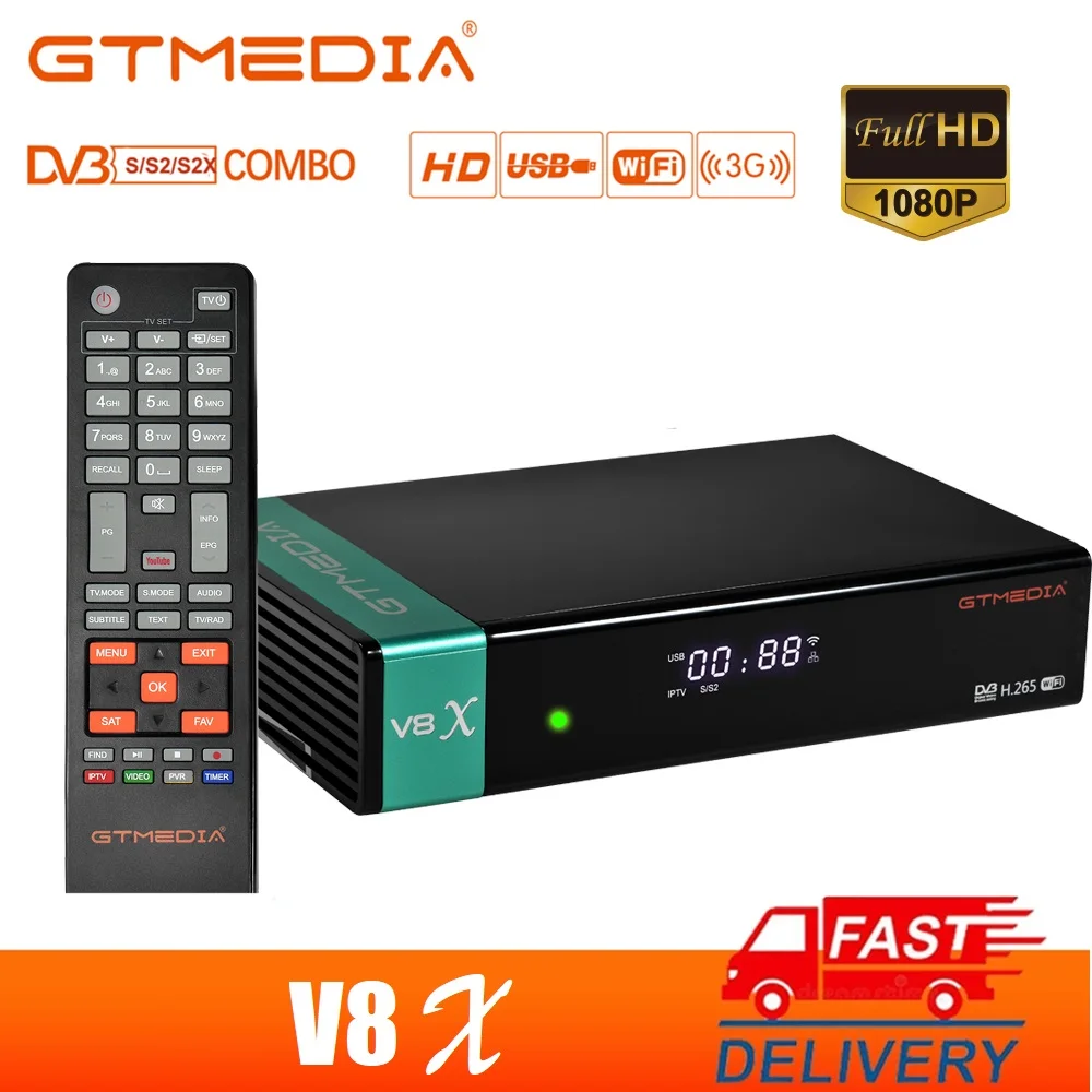 

New Gtmedia V8X Satellite TV Receiver H.265 DVB-s2x Bulit-in Wifi Support Card Upgraded NOVA V9 Super Set Top Box Media Player