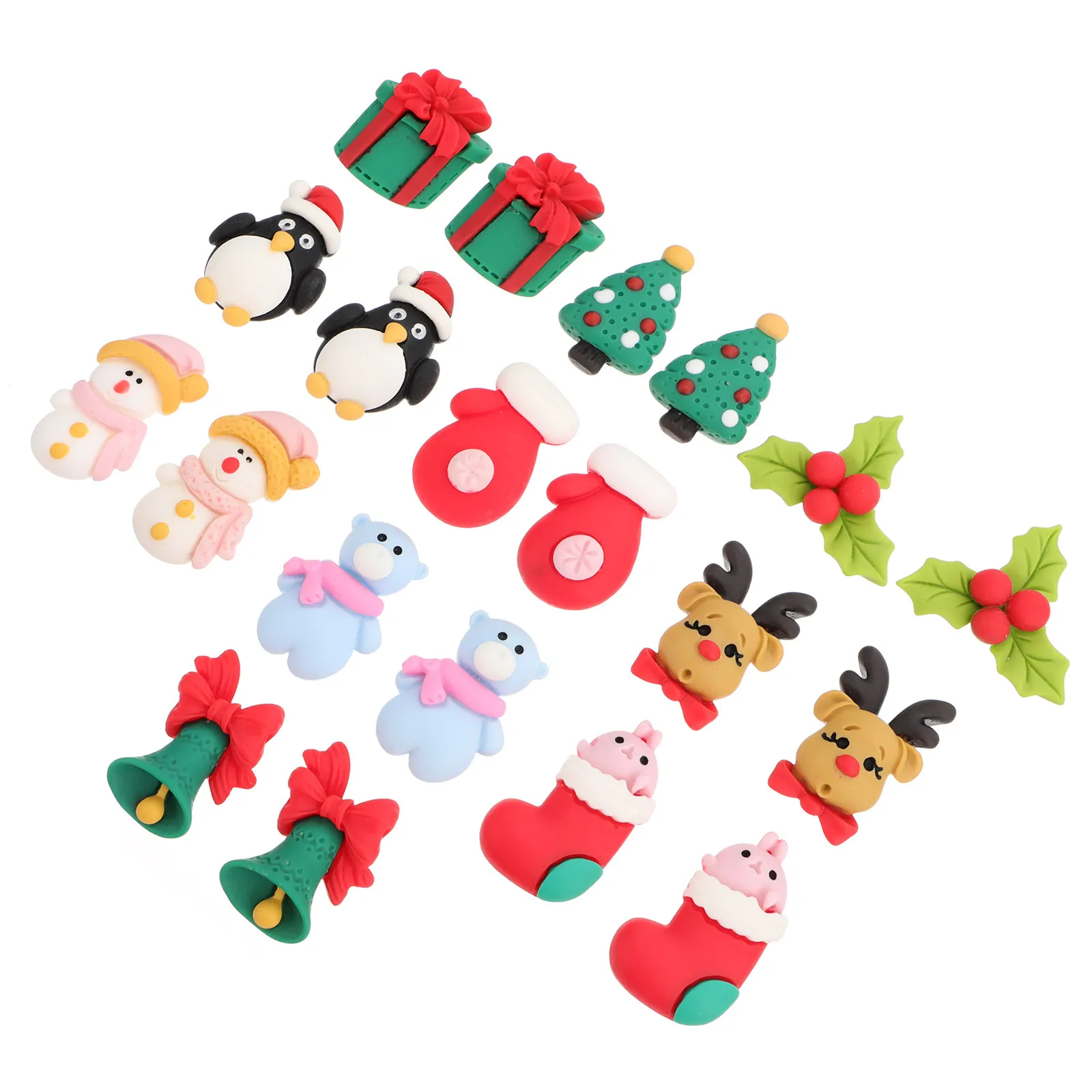 20Pcs Hair Accessories Craft Ornaments Christmas Flatback Charms Embellishment DIY Festive Snowman Tree Decoration