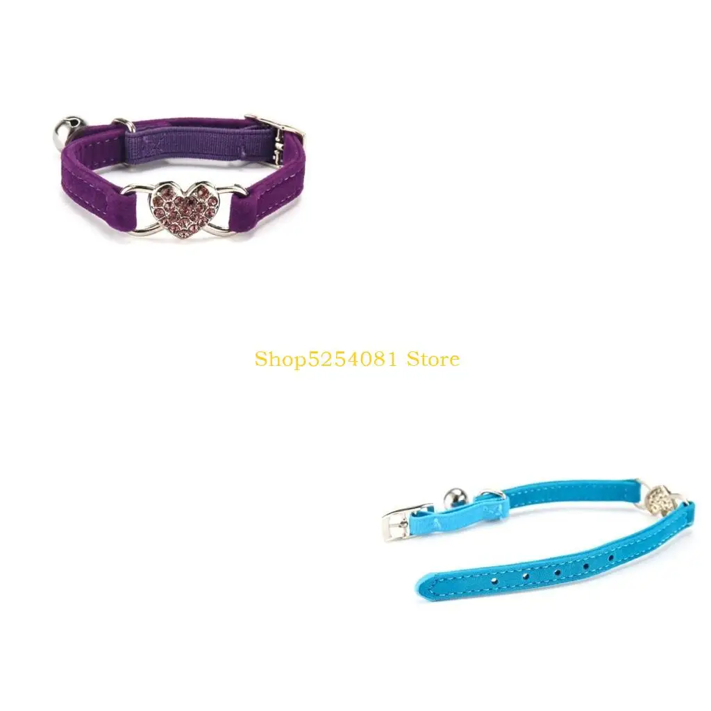 AXYC Cats Collar with Bell and Shiny Heart Soft Cloth Pet Safety Collar Kitten Collars Black Blue Pink Purple Red
