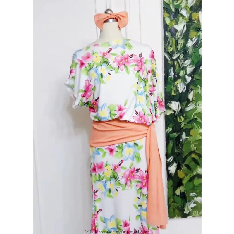 Customized Belly Dance Costumes Piece Saidi Robe Diamond Studded Headscarf Belt Eastern Dance Vine Staff Robe Performance Dress