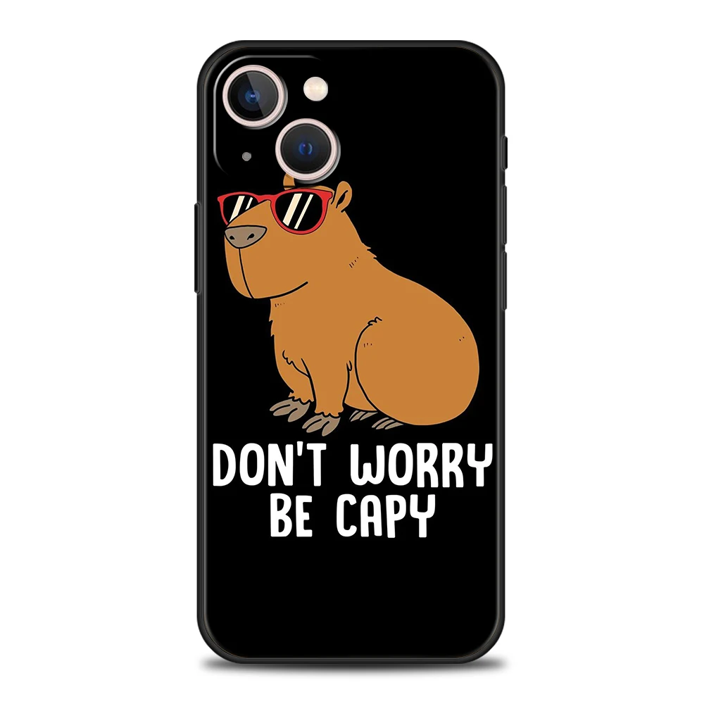 Custodia per telefono Cartoon Capybara Cover per iPhone 16 15 14 13 12 Pro Max 11 7 8 Plus XR XS Max custodia morbida in Silicone antiurto Capas