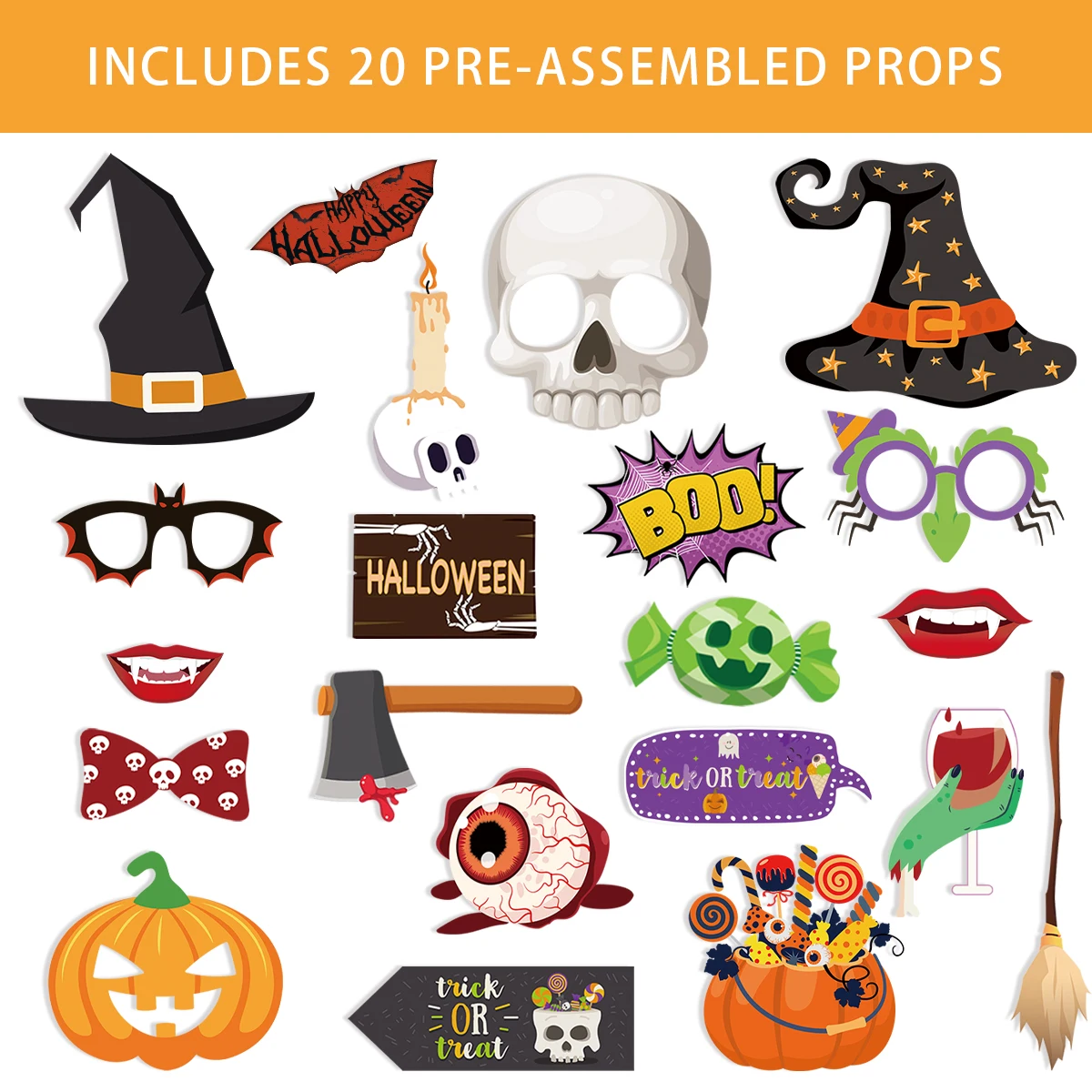 20szt Halloween Photo Booth Prop Scary Pumpkin Ghost Witch Hat Glasses Halloween Theme Party Decorations Halloween Selfie Props