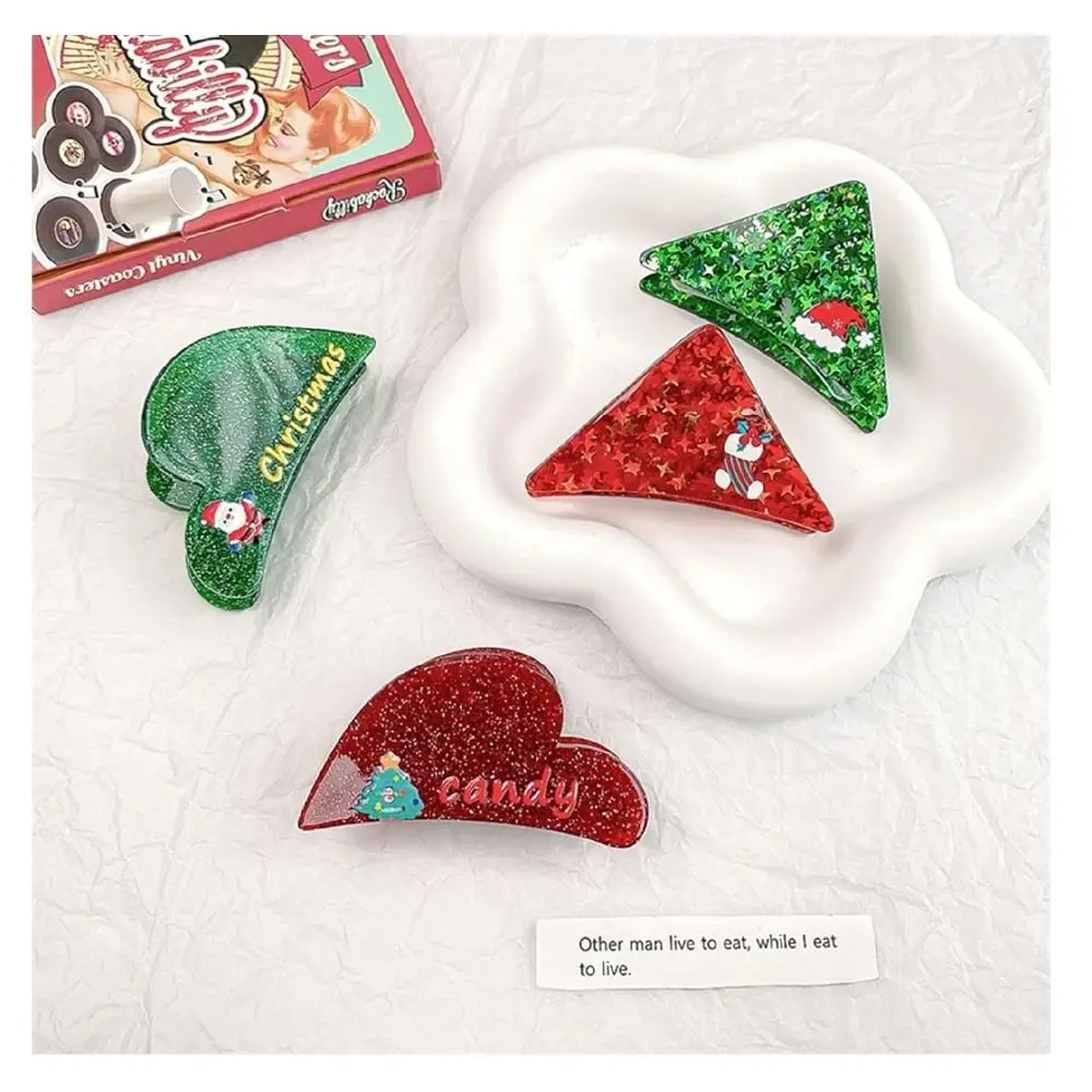 Cute Acrylic Christmas Hair Clips Hairpin Headwear Christmas Tree Hair Clamp Glitter Powder Santa Claus Claw Clips Woman Girls