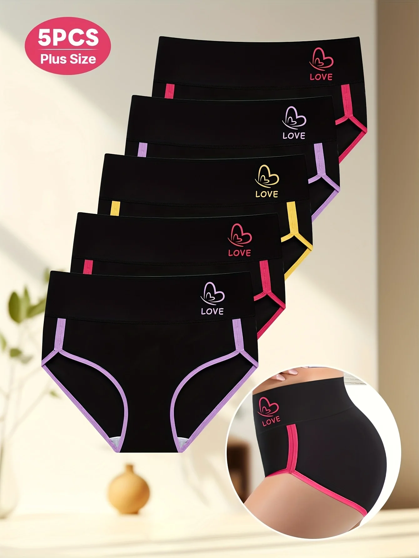 [5 عبوات من سراويل داخلية بمقاسات كبيرة للتحكم في البطن] مكونة من 5 قطع من MIOTAN مقاس كبير للنساء - ملابس داخلية أنيقة متوسطة الخصر، ملابس داخلية مريحة للبطن