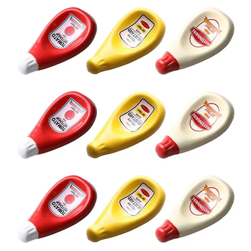 AS94-9 Pcs Extruded Tomato Sauce Bottle Shape Dish Soy Sauce Plate Ketchup Mayonnaise Mustard Seasoning Dish - S