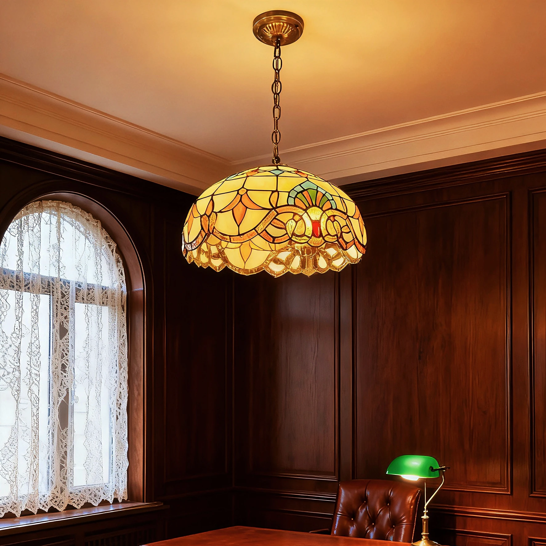 Tiffany Chandelier Kitchen Dining Room Hallway Nordic Handmade Glass Chandelier E27 Indoor Home Decor Peacock Country Art Lamp