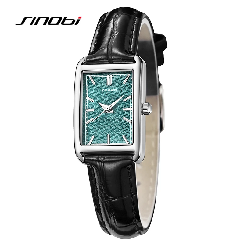 

SINOBI Fashion Ladies Leather Strap Watch Women's Watches Elegant Rectangle Woman's Quartz Wristwatches Top Luxury Simple Clock