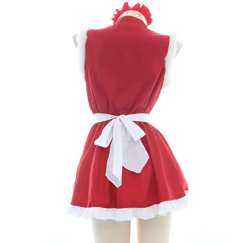 Anime cosplay natal trajes femininos arco kawaii lolita sexy vinho vermelho empregada roupa vestido de pelúcia presente de natal festa traje pijamas