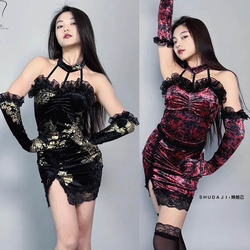 

New Latin Dance Dress Women Sexy Short Dress Adult Rumba Dance Performance Clothes Club Costume Salsa Tango Dancewear DNV22771