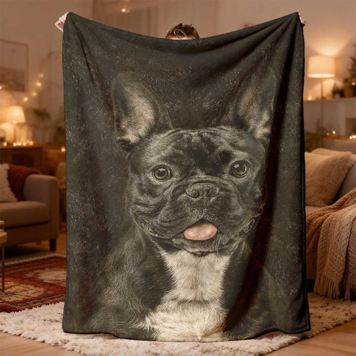 Dog Portrait Blanket Throw for Pet Owners Puppy Gift Fleece Throw Blanket Home Decor 150x200cm