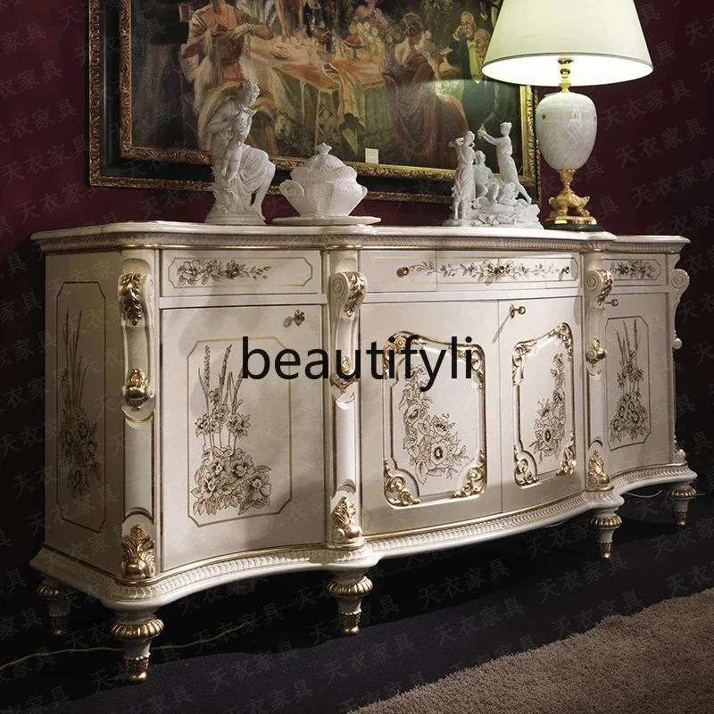

French painted solid wood dining side cabinet household luxury atmosphere European locker living room high sense45