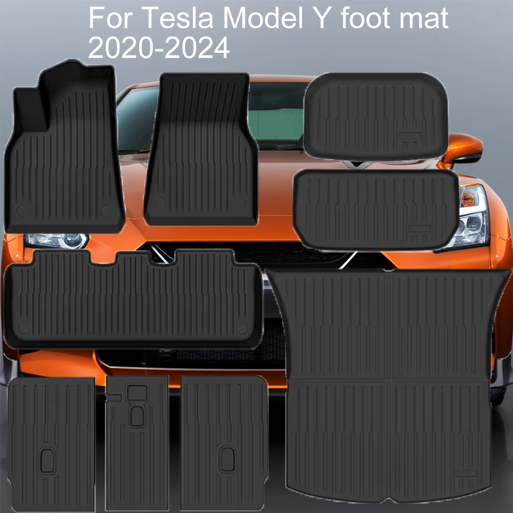 Tesla Model Y 2020-2024 Fußmatten Komplettset Allwetter-Rutschfeste Hochwandige 3D Wasserdichte Gummimatten Rutschfeste Mattenset