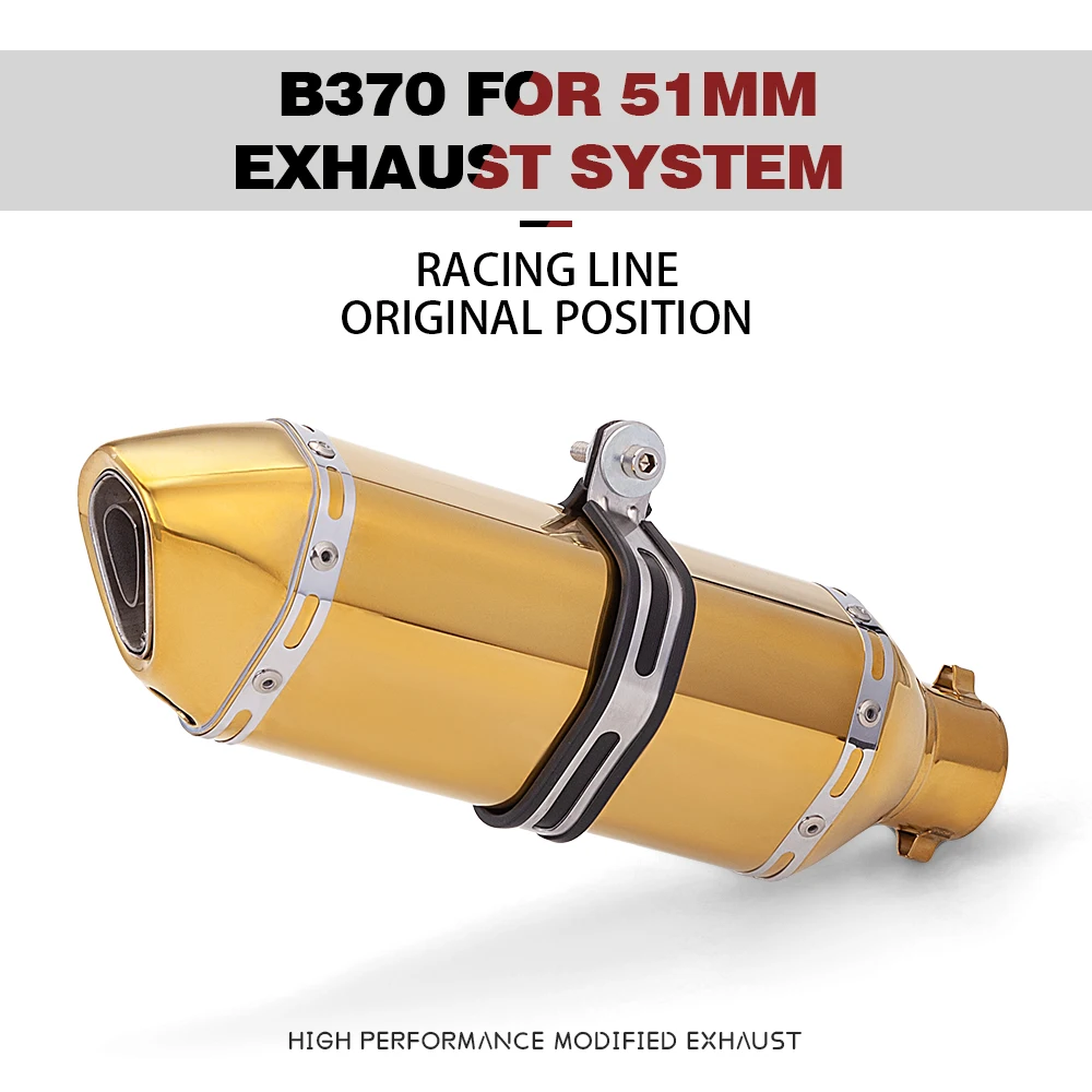 

51mm Escape Moto Tube Motorcycle Exhaust Muffler with Db Killer for MT07 MT09 z900 z400 ninja400 R3 CBR650 PCX125 R1 370MM