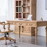 Special Offer American Country Oak Three-Drawer Office Table Desk European Log Computer Desk Simple Writing Desk Reading