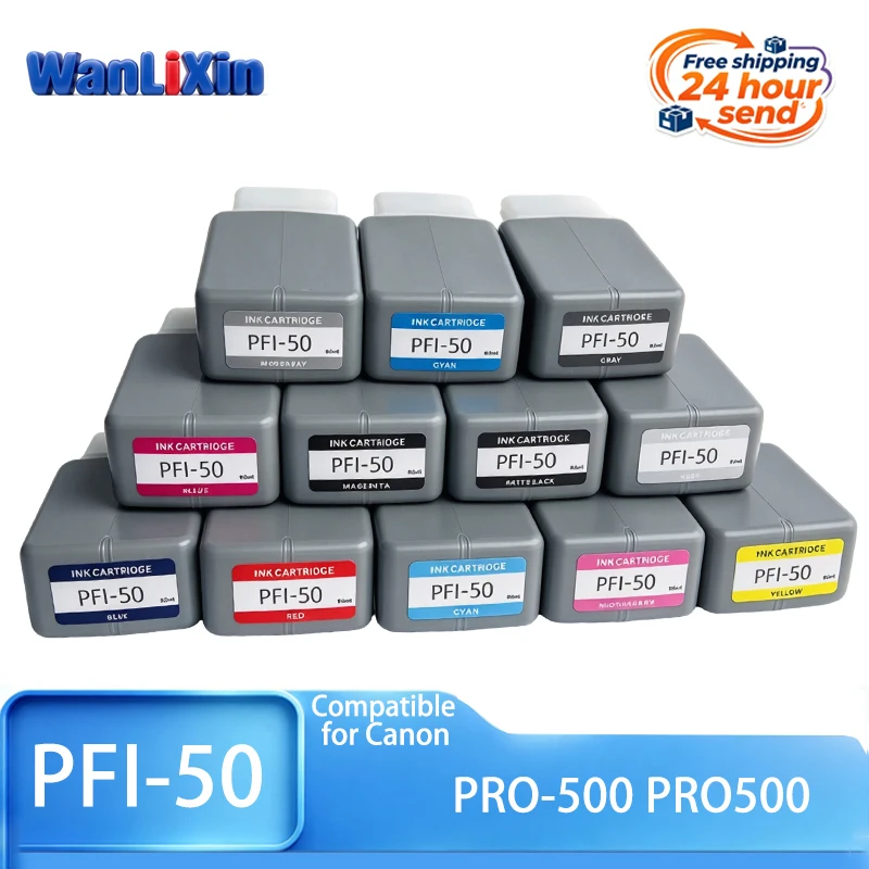 1PCS 80ML PFI-50 PFI50 PFI 50 ink cartridge With Pigment ink with chip compatible for Canon PRO-500 PRO500 inkjet photo printer