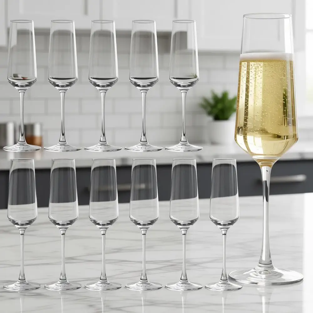 

Champagne Glasses Set of 12, Elegant Champagne Flutes, Ideal for Sparkling Wine, Home Bar, Wedding, Anniversary, 7.5 oz, Clear